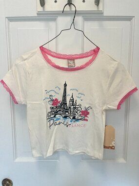 NWT Messy Bun Just Chillin Crop Top Small Lace Paris France Cotton Coquette